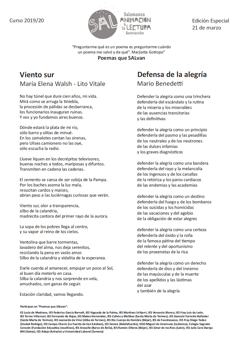 Poemas que salvan 21 de marzo