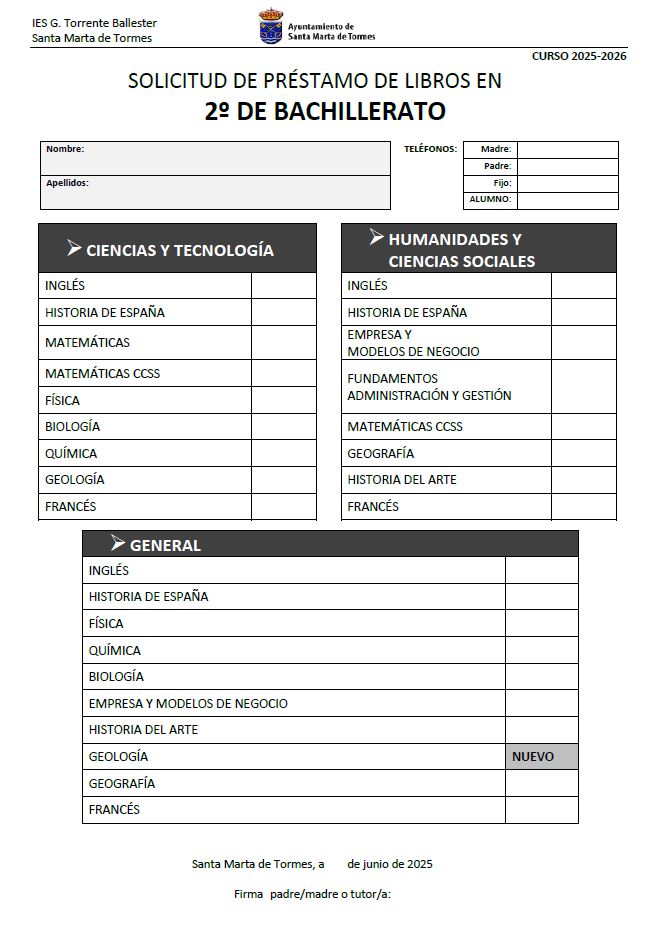 Solicitud 2º Bachillerato