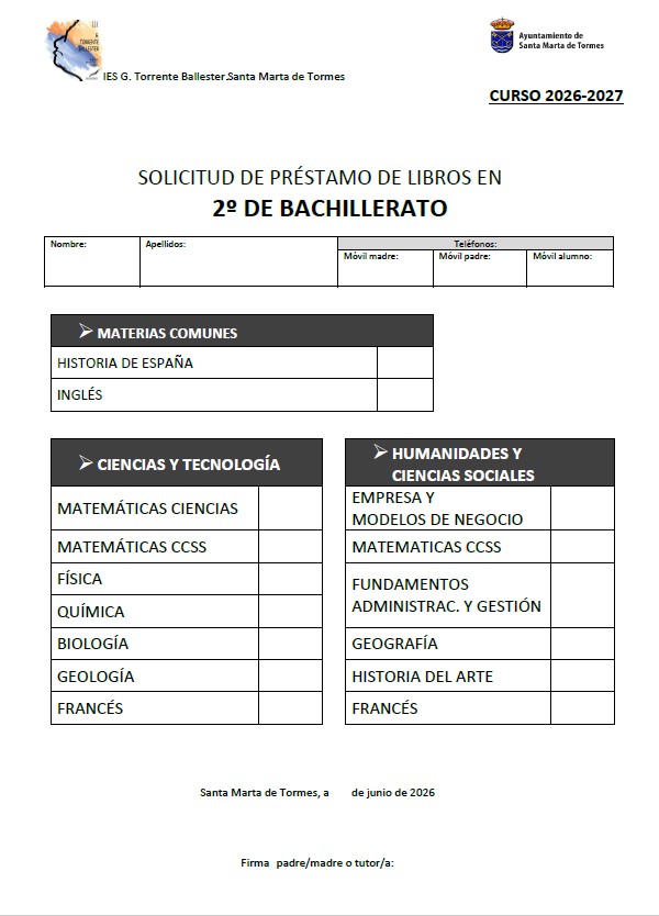 Solicitud 2º Bachillerato
